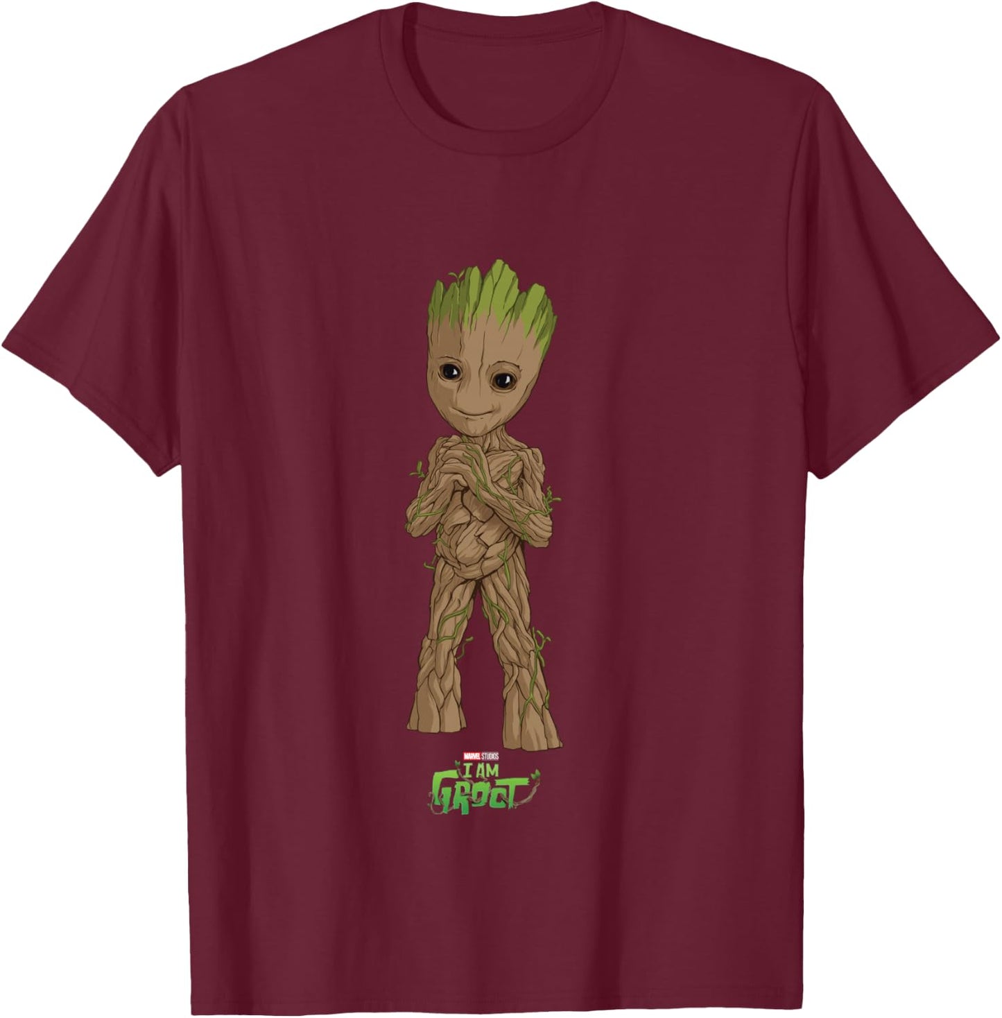 Marvel I Am Groot Super Cute Seedling Superhero Poster T-Shirt - T-Shirt | Maroon