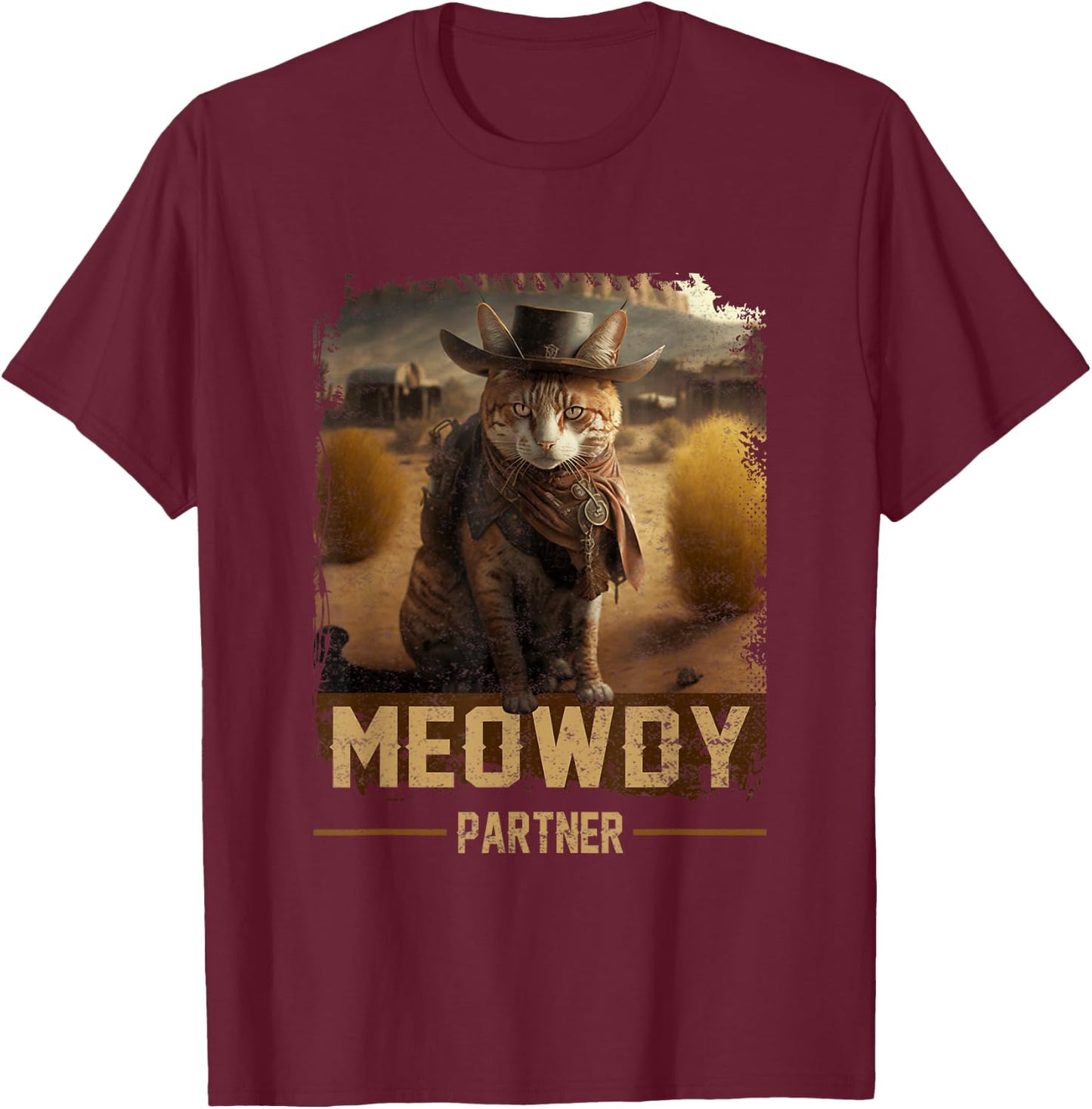 Meowdy Partner Country Music Cat Cowboy Hat Western Cat T-Shirt - T-Shirt | Maroon