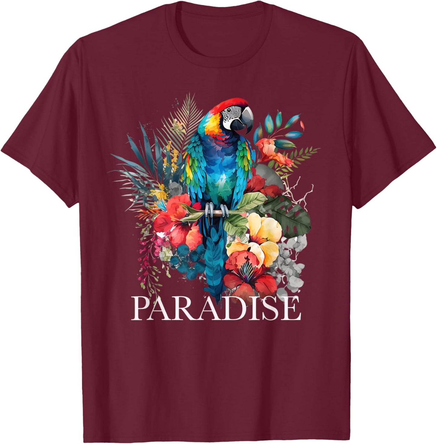 Paradise Parrot Tropical Bird Vacation Beach Flower Hawaiian Women Kids T-Shirt - T-Shirt | Maroon