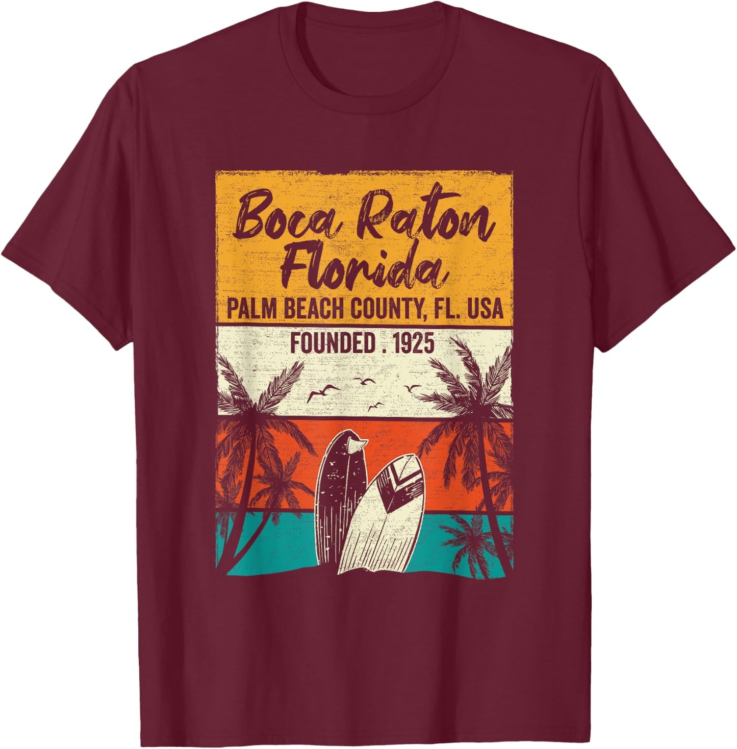 Retro Boca Raton FL Vintage Florida Men Women Kids T-Shirt - T-Shirt | Maroon