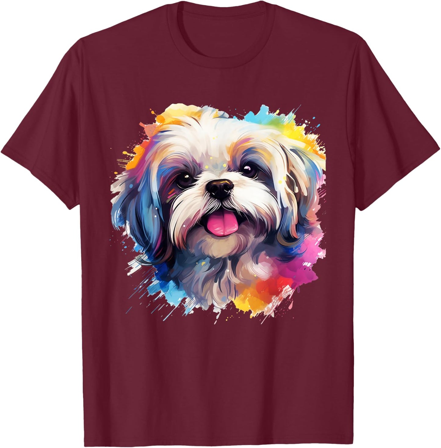 Shih-Tzu Portrait | Portrait Colour Artwork T-Shirt - T-Shirt | Maroon