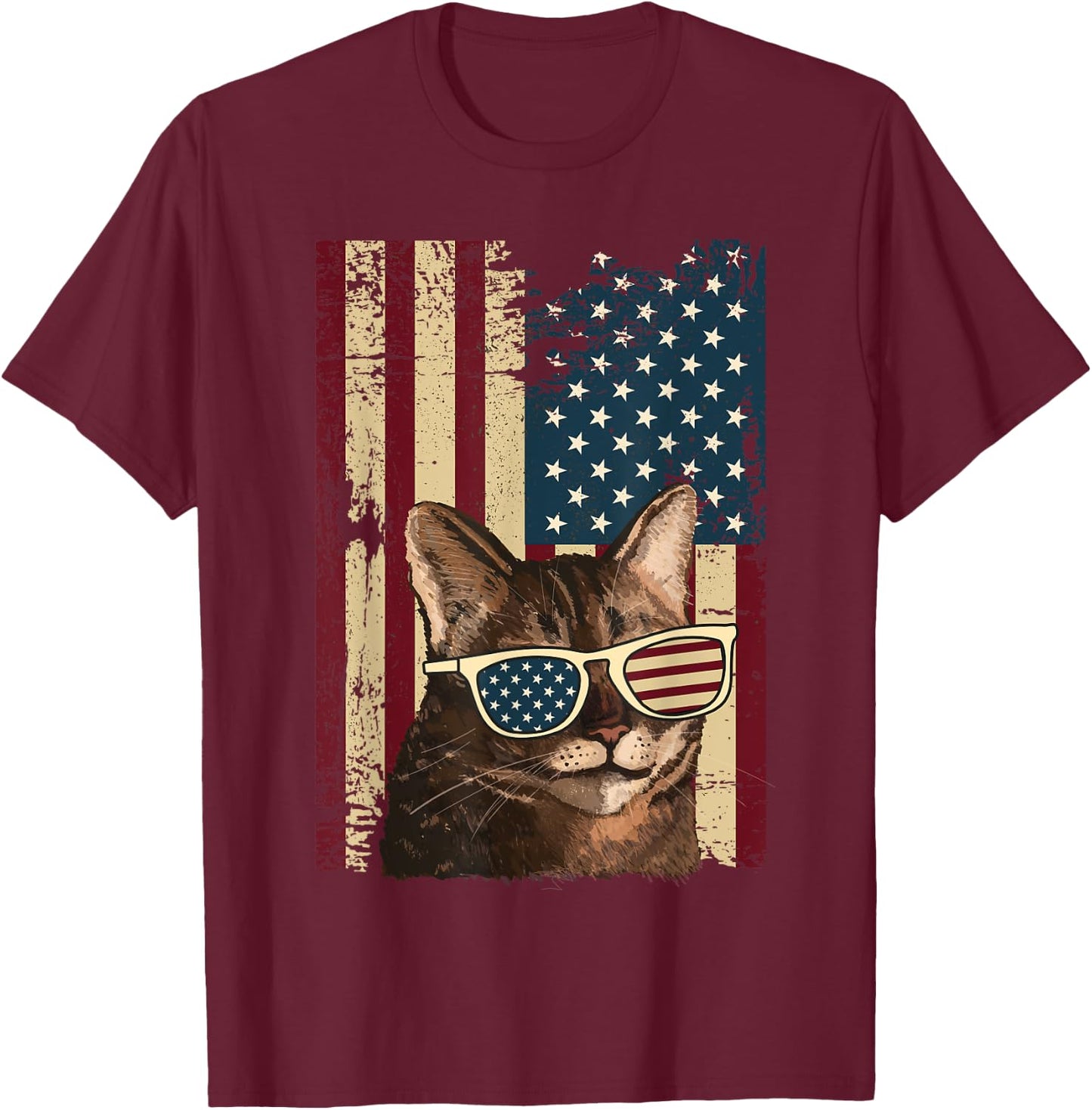 Cat 4th of July Meowica Merica Men USA American Flag T-Shirt - T-Shirt | Maroon