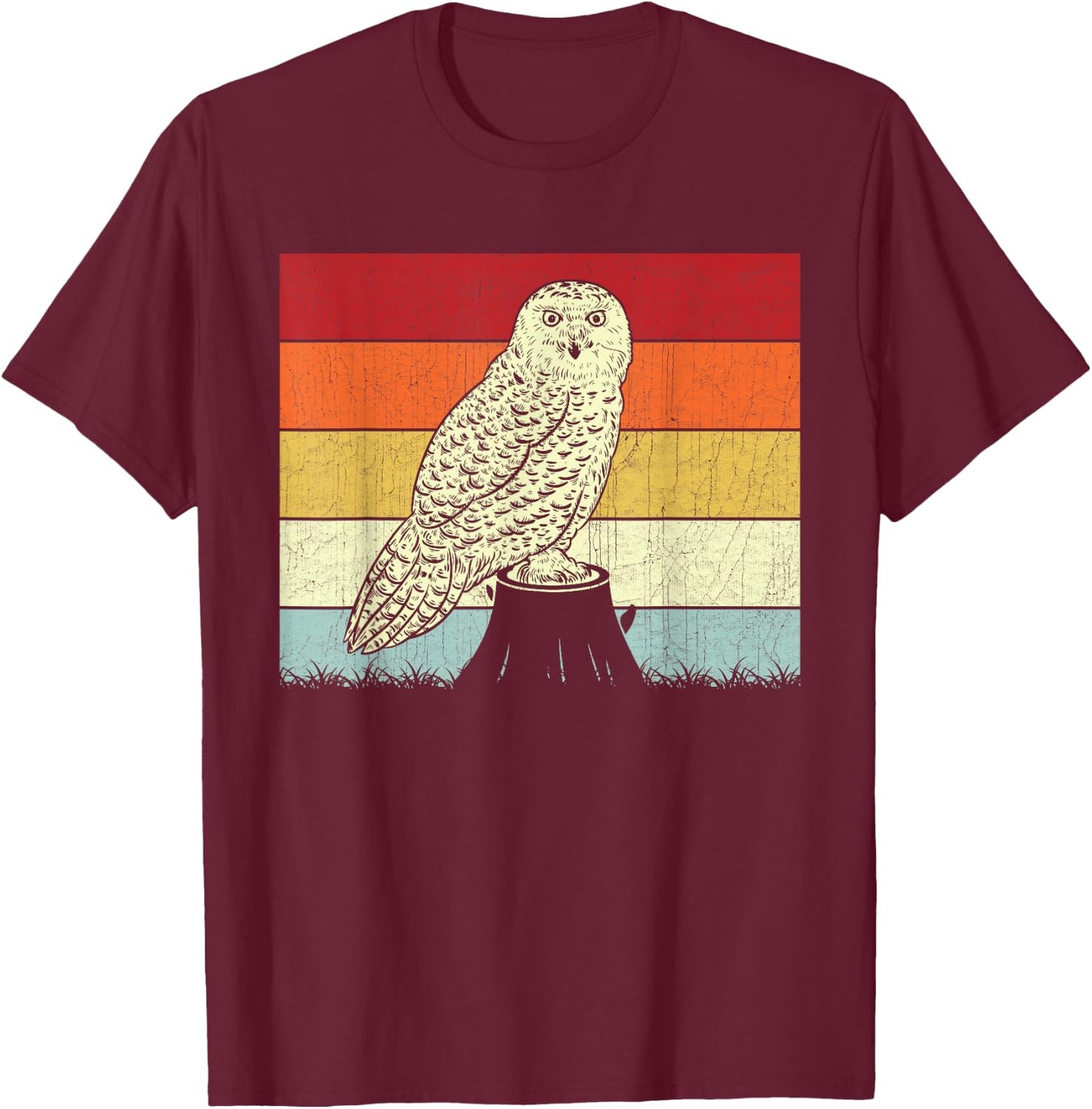 Snowy Owl Lovers Boys Girls Vintage Snowy Owl Design Retro T-Shirt - T-Shirt | Maroon