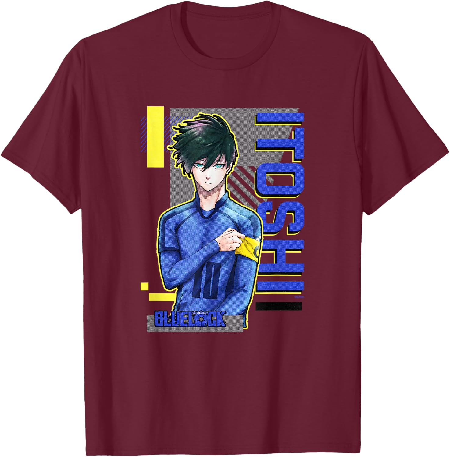 Blue Lock Rin Itoshi The Captain Big Chest Neon Portrait T-Shirt - T-Shirt | Maroon