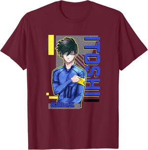 Blue Lock Rin Itoshi The Captain Big Chest Neon Portrait T-Shirt - T-Shirt | Maroon