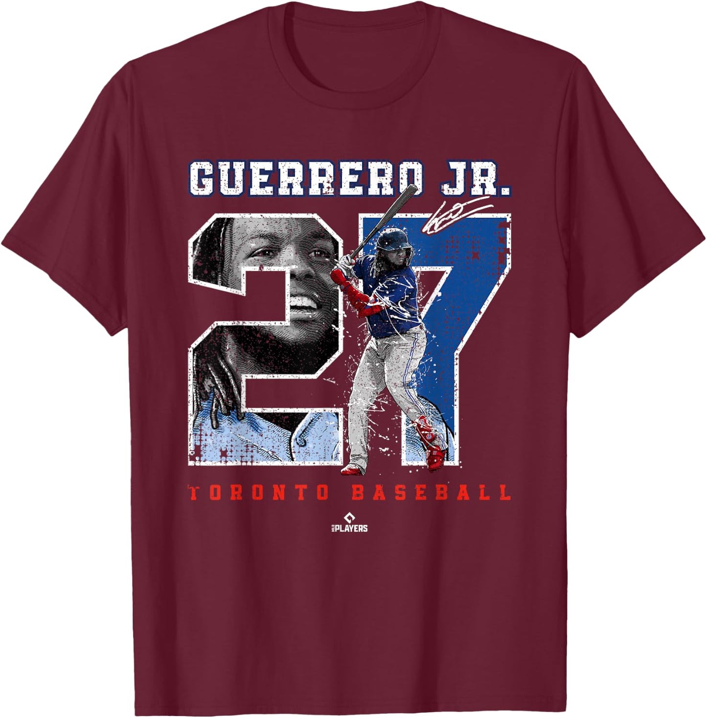 Number and Portrait Vladimir Guerrero Jr Toronto MLBPA T-Shirt - T-Shirt | Maroon