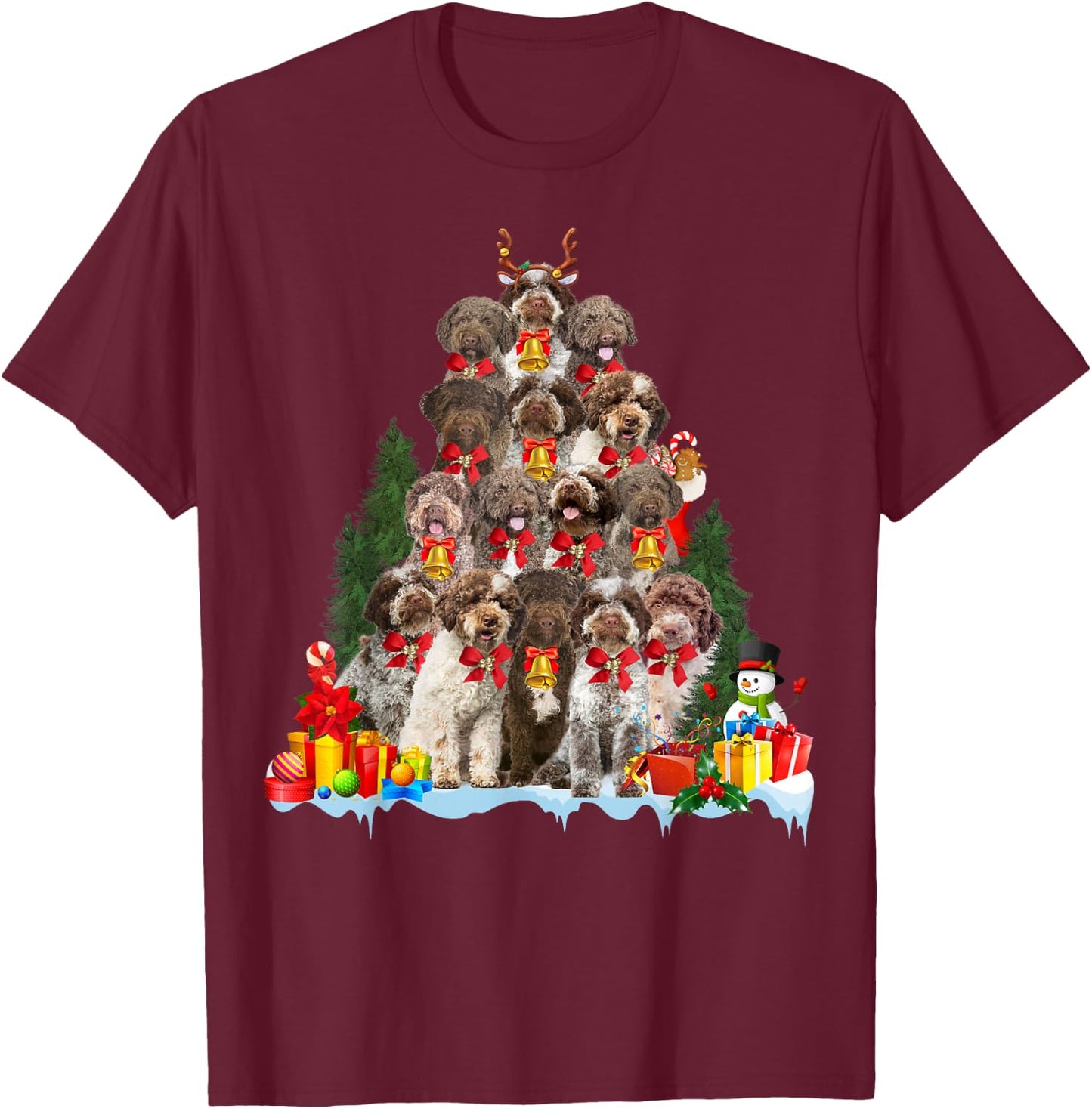 Christmas Pajama Lagotto Romagnolo Xmas Tree Gifts Dog Lover Women Kids T-Shirt - T-Shirt | Maroon