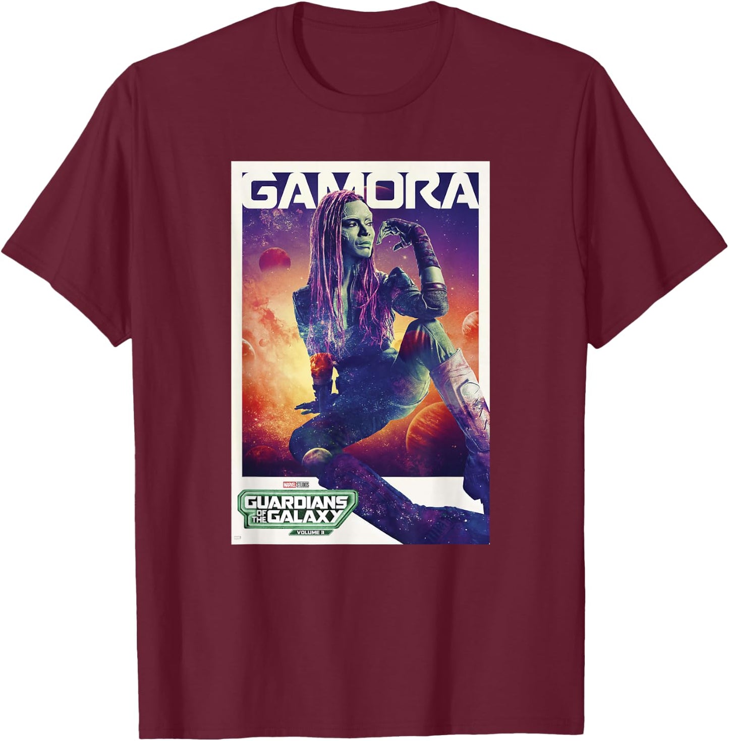 Marvel Guardians of the Galaxy Vol. 3 Gamora Solo Poster T-Shirt - T-Shirt | Maroon