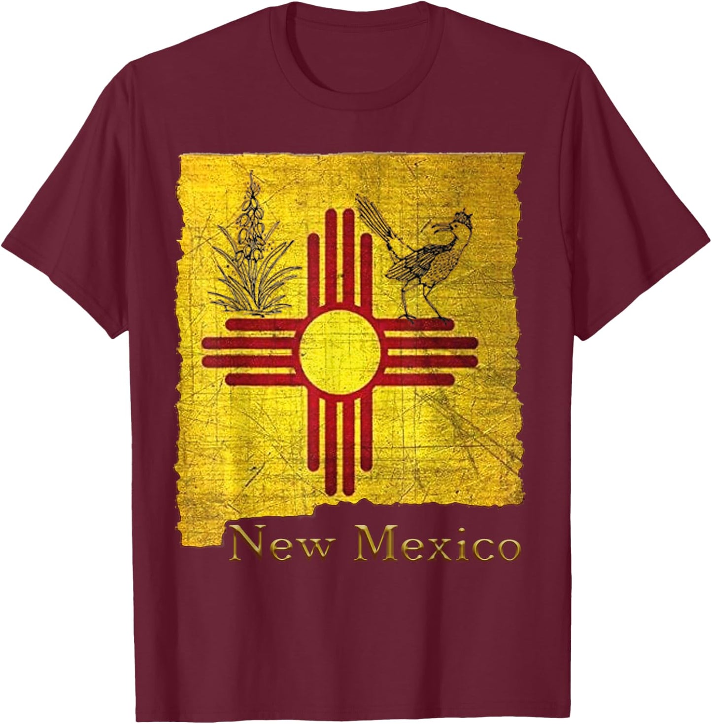 New Mexico Land of Enchantment roadrunner yucca Santa Fe NM T-Shirt - T-Shirt | Maroon