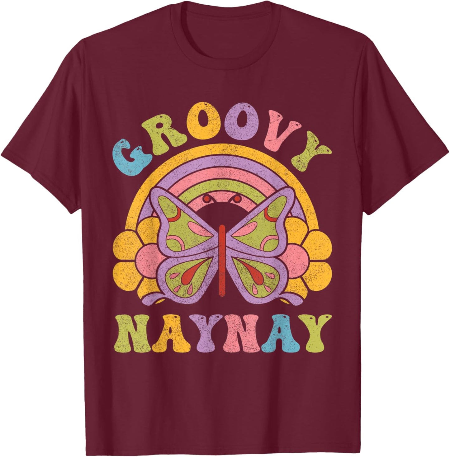 80s 70s Shirts , Grandma Groovy Naynay Butterfly T-Shirt - T-Shirt | Maroon