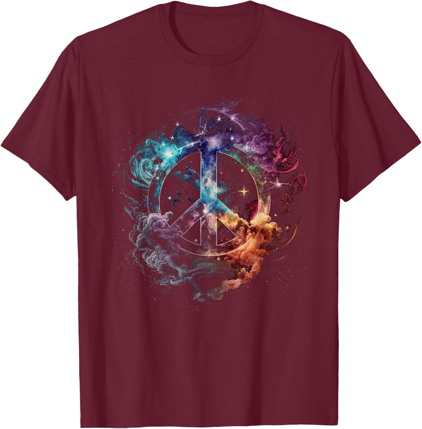 Peace sign of freedom hippie flower child space science T-Shirt - T-Shirt | Maroon