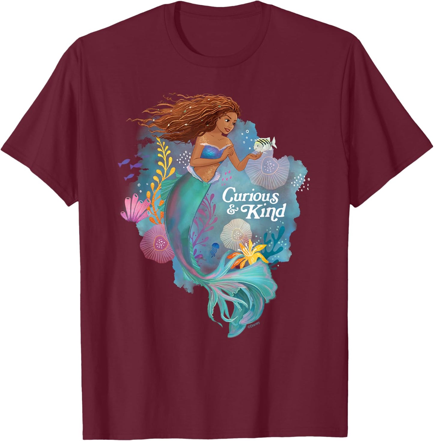 Disney The Little Mermaid Ariel Curious & Kind T-Shirt - T-Shirt | Maroon