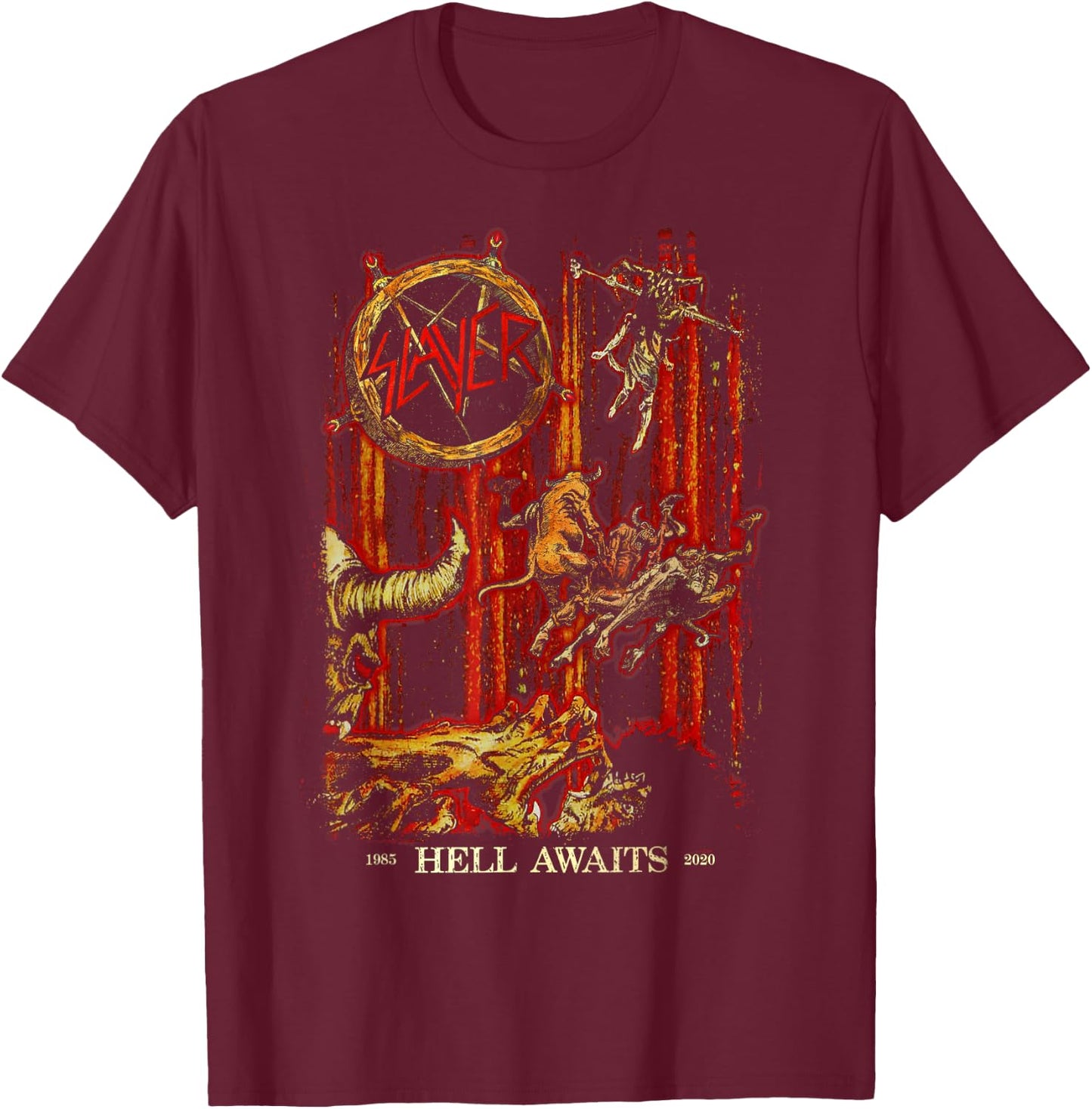 Slayer - Hell Awaits Anniversary Cover T-Shirt - T-Shirt | Maroon