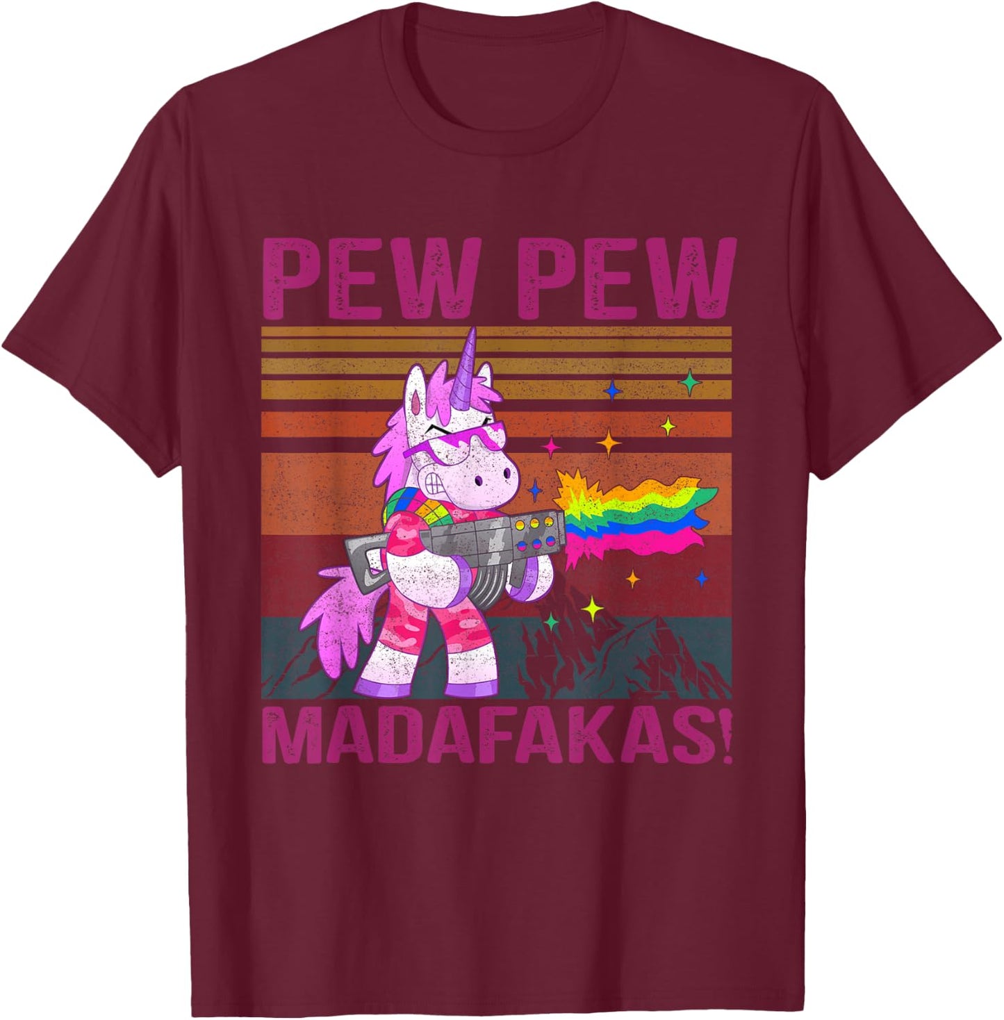 Unicorn Pew Pew Madafaka's Vintage Crazy Cat Funny Graphic Women T-Shirt - T-Shirt | Maroon