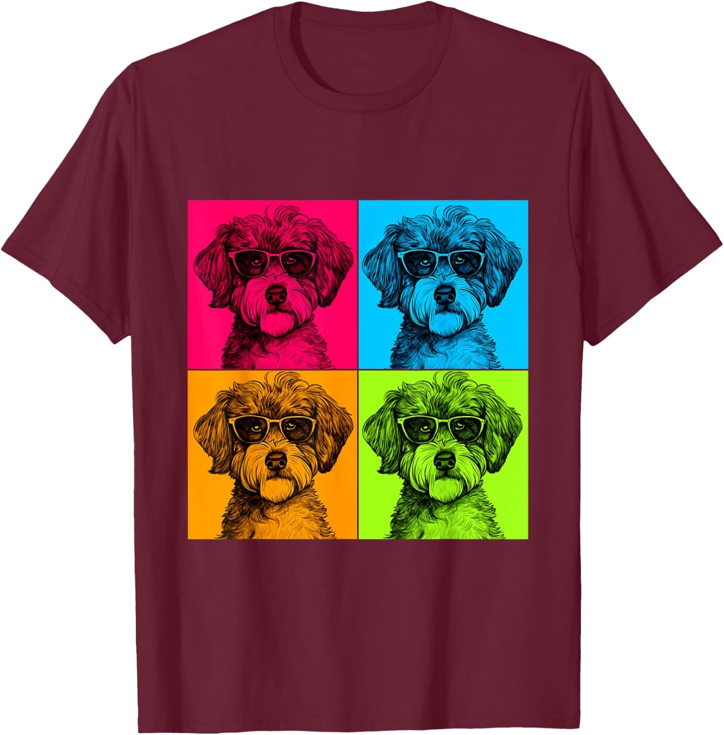 Schnoodle Dog Pop Art Design Illustration Colorful Men Women Girls Kids T-Shirt - T-Shirt | Maroon