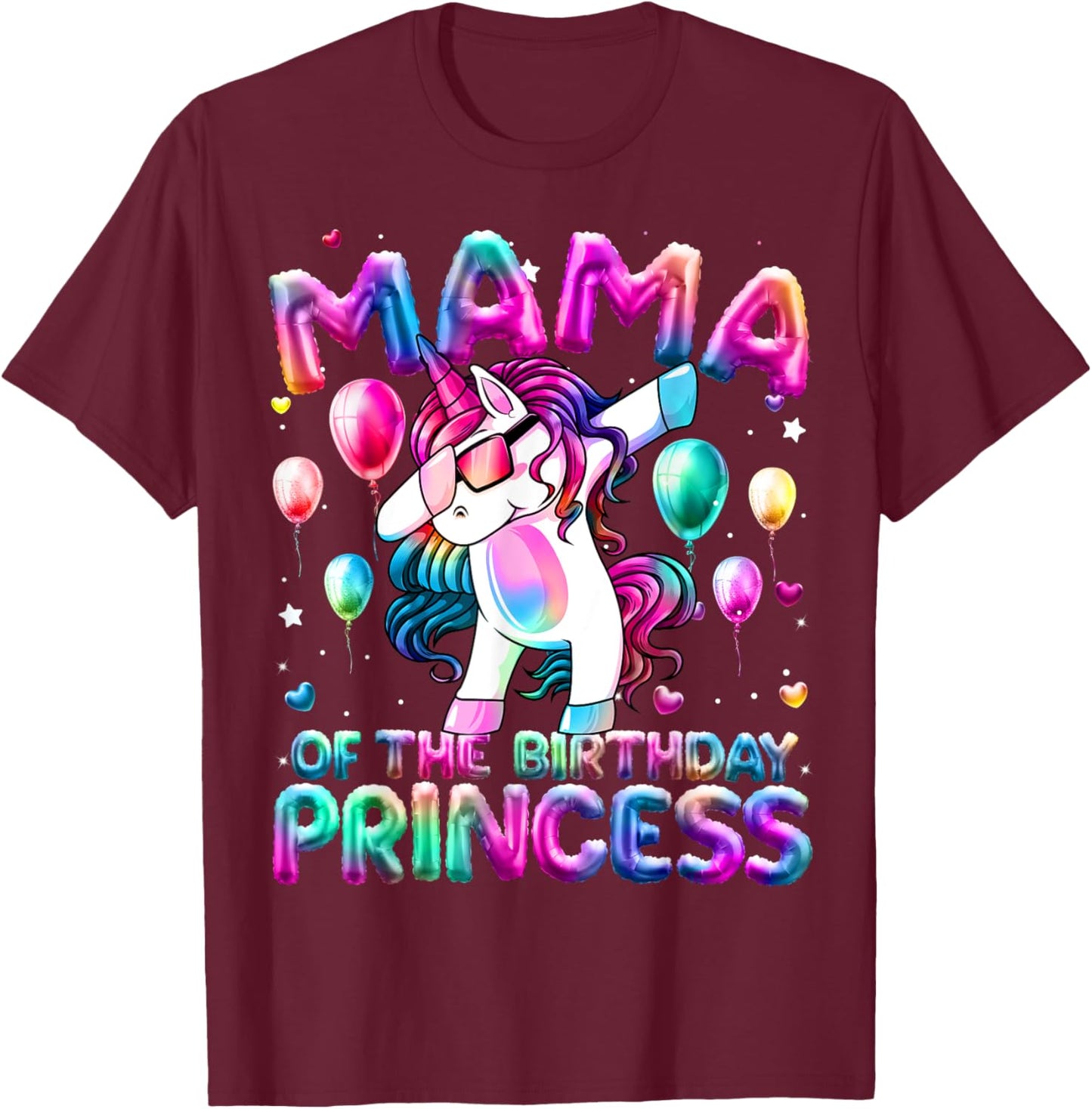 Mama of the Birthday Princess Girl Dabbing Unicorn Mom T-Shirt - T-Shirt | Maroon