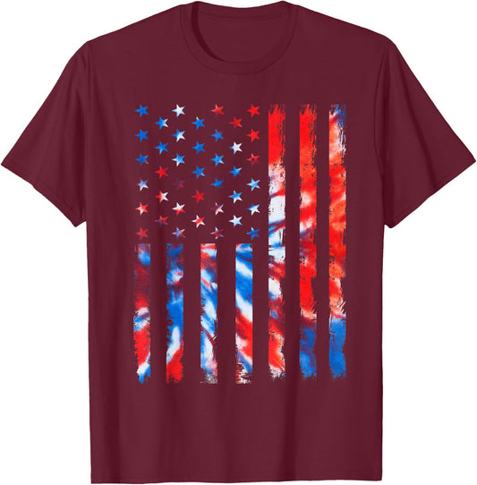 Vintage Red White and Blue Tie Dye American Flag T-Shirt - T-Shirt | Maroon