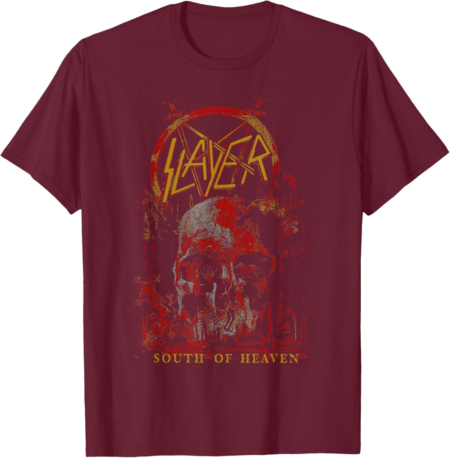 Slayer - South of Heaven Three Color T-Shirt - T-Shirt | Maroon