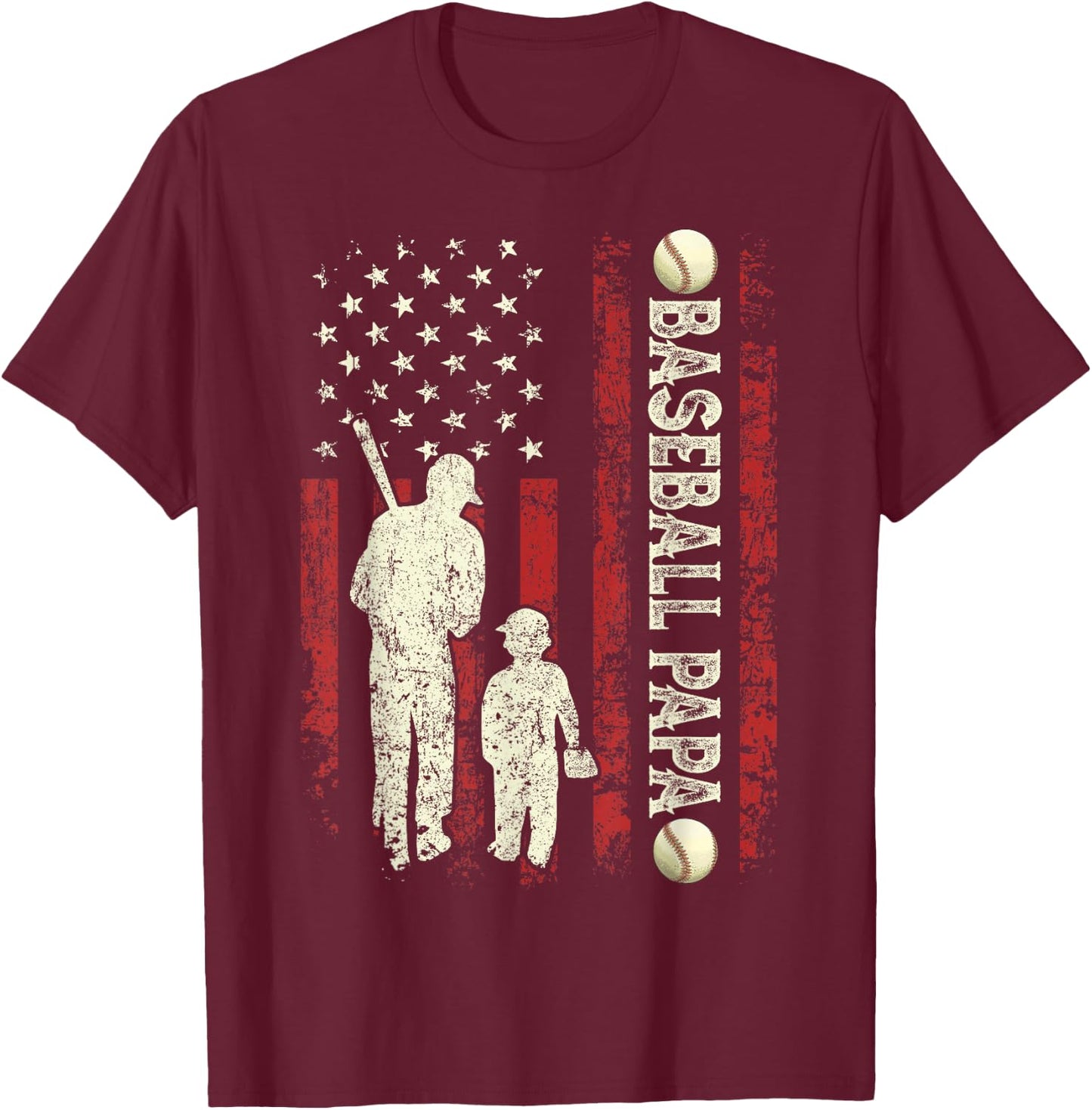 Father's Day Baseball Papa USA Flag Gifts Dad Men Baseball T-Shirt - T-Shirt | Maroon