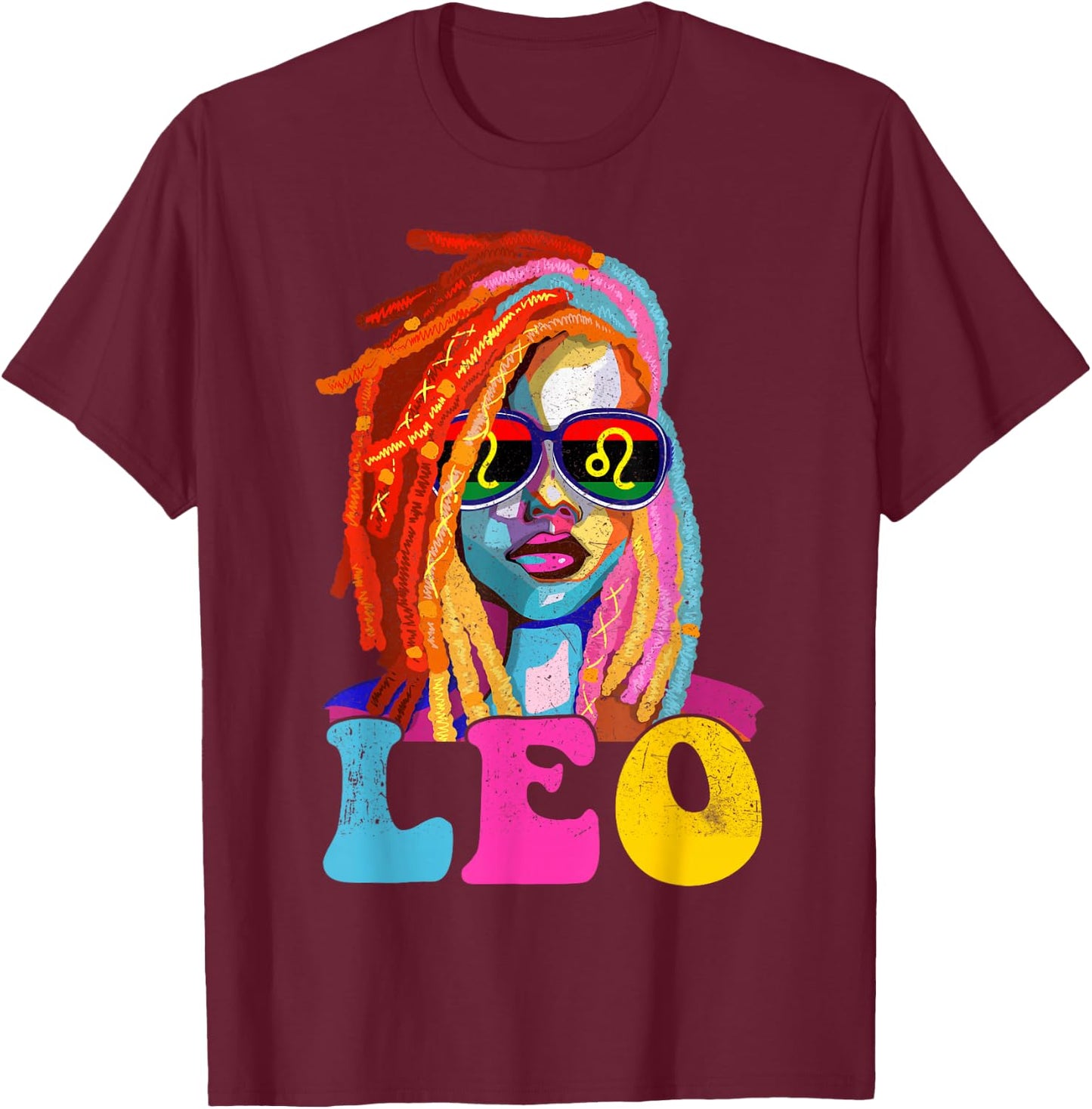 Leo Queen African American Loc'd Women Zodiac Sign T-Shirt - T-Shirt | Maroon