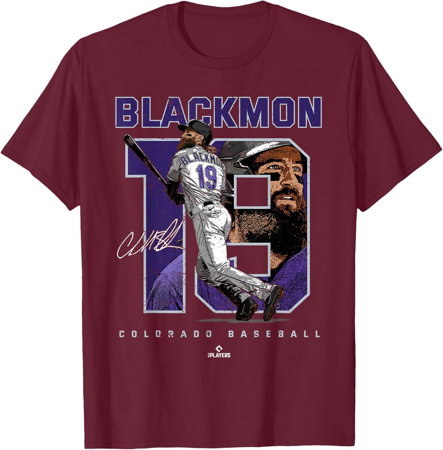 Number and Portrait Charlie Blackmon Colorado MLBPA T-Shirt - T-Shirt | Maroon
