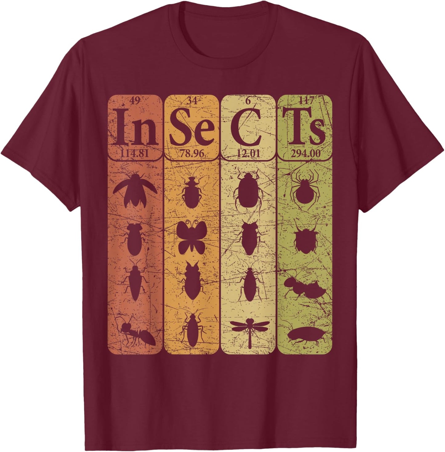 Insects Periodic Table Elements Entomologist Retro Bugs T-Shirt - T-Shirt | Maroon