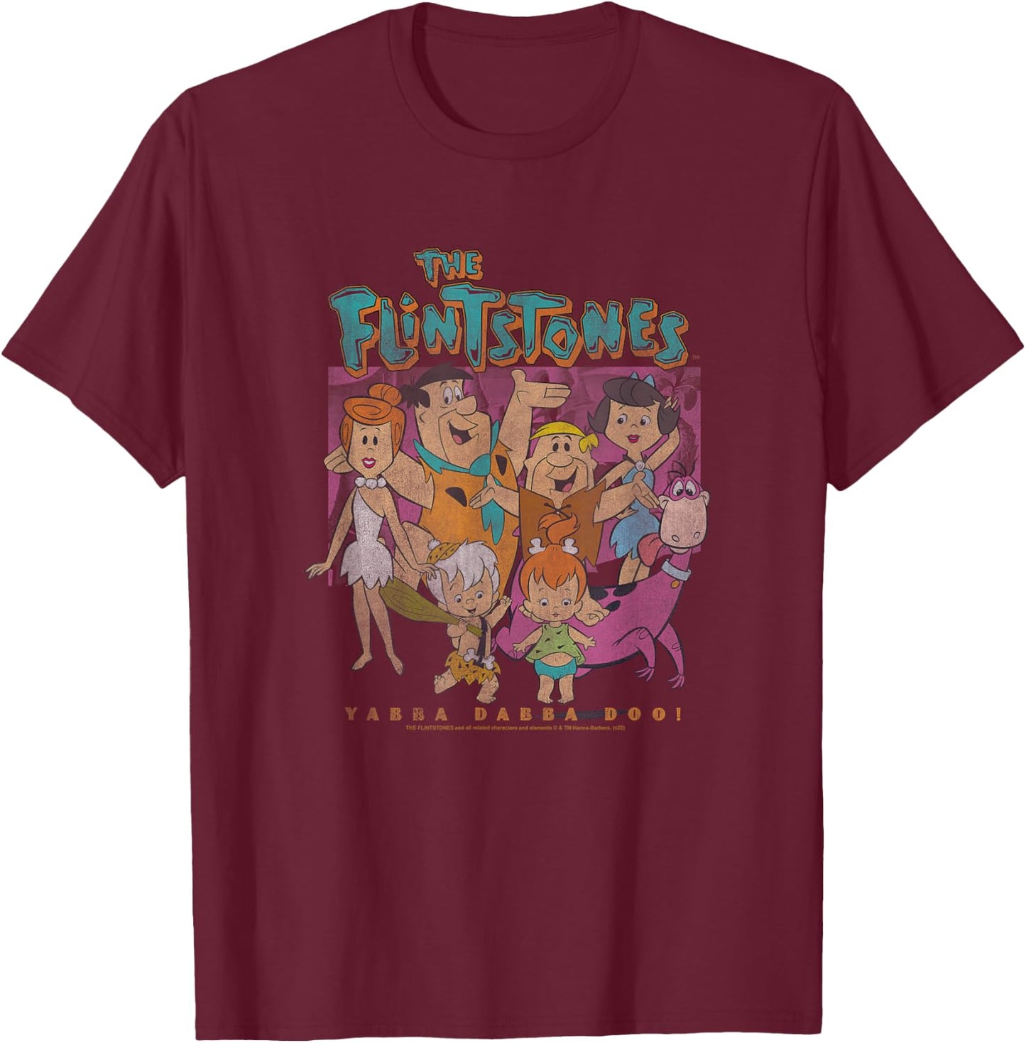 The Flintstones Yabba Dabba Doo! Distressed Family Portrait T-Shirt - T-Shirt | Maroon