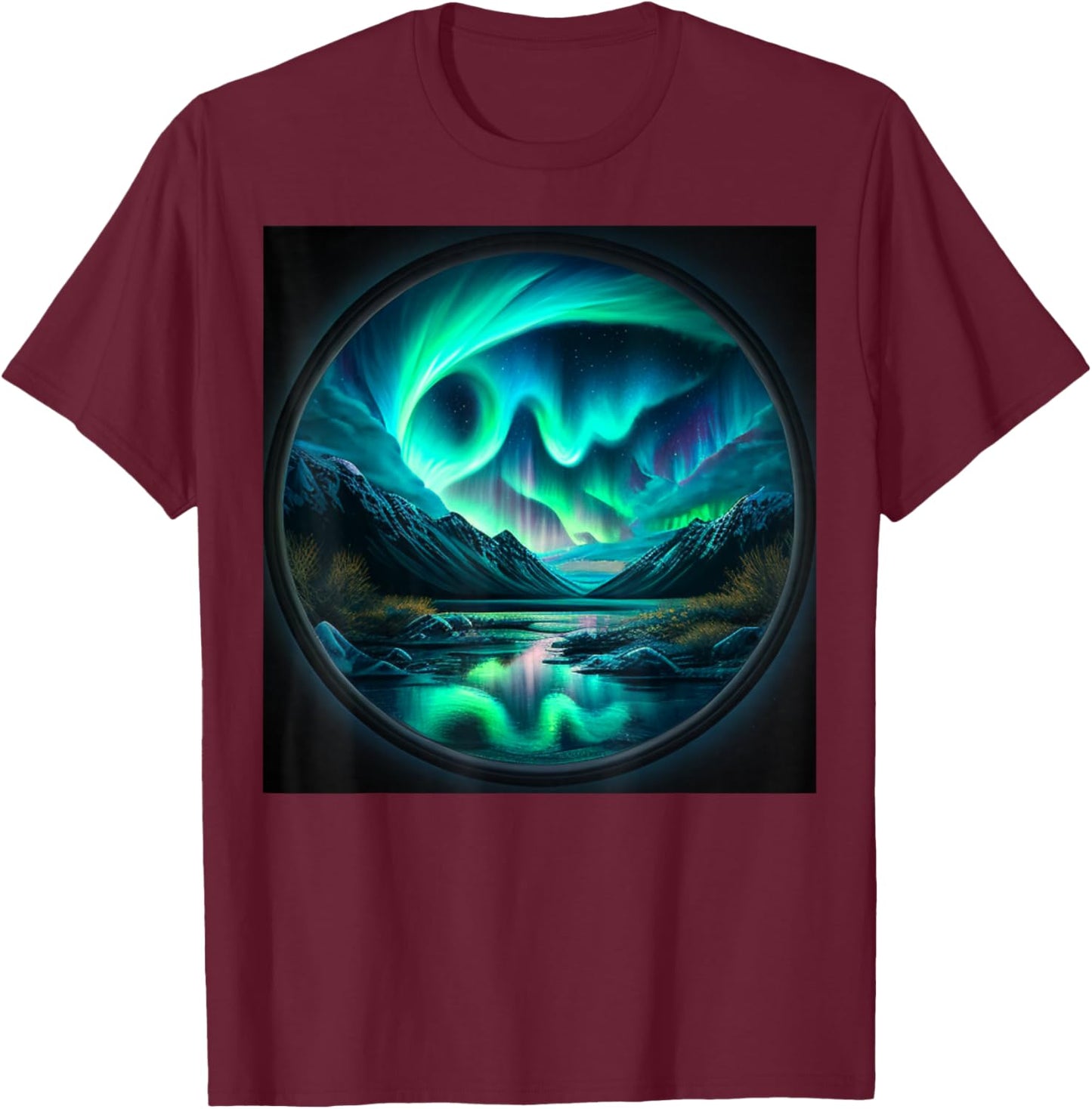 Alaska Aurora Borealis Nature Art for Hiking and Camping T-Shirt - T-Shirt | Maroon