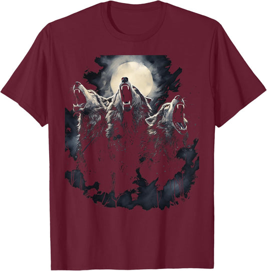 Wolves Howl to the Moon Wolf Wild Animals T-Shirt - T-Shirt | Maroon
