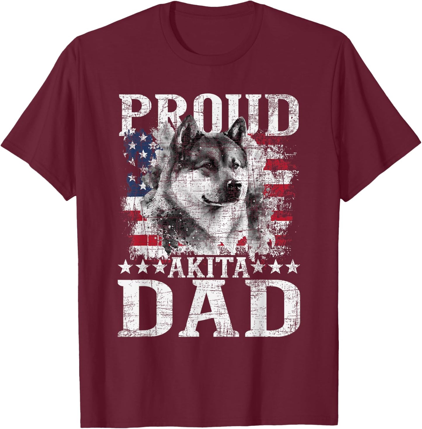 Proud Akita Dad - Patriotic Father's Day Canine Dog Lover Kids Men T-Shirt - T-Shirt | Maroon