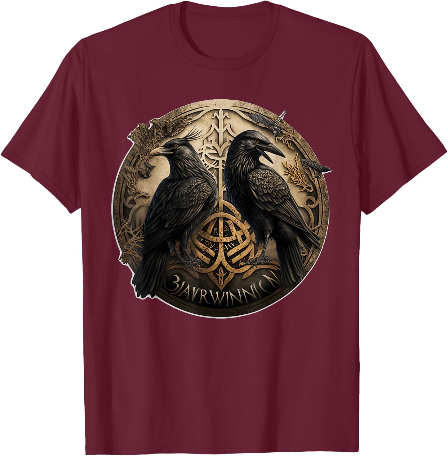 Scandinavian Odin Ravens T-Shirt - T-Shirt | Maroon