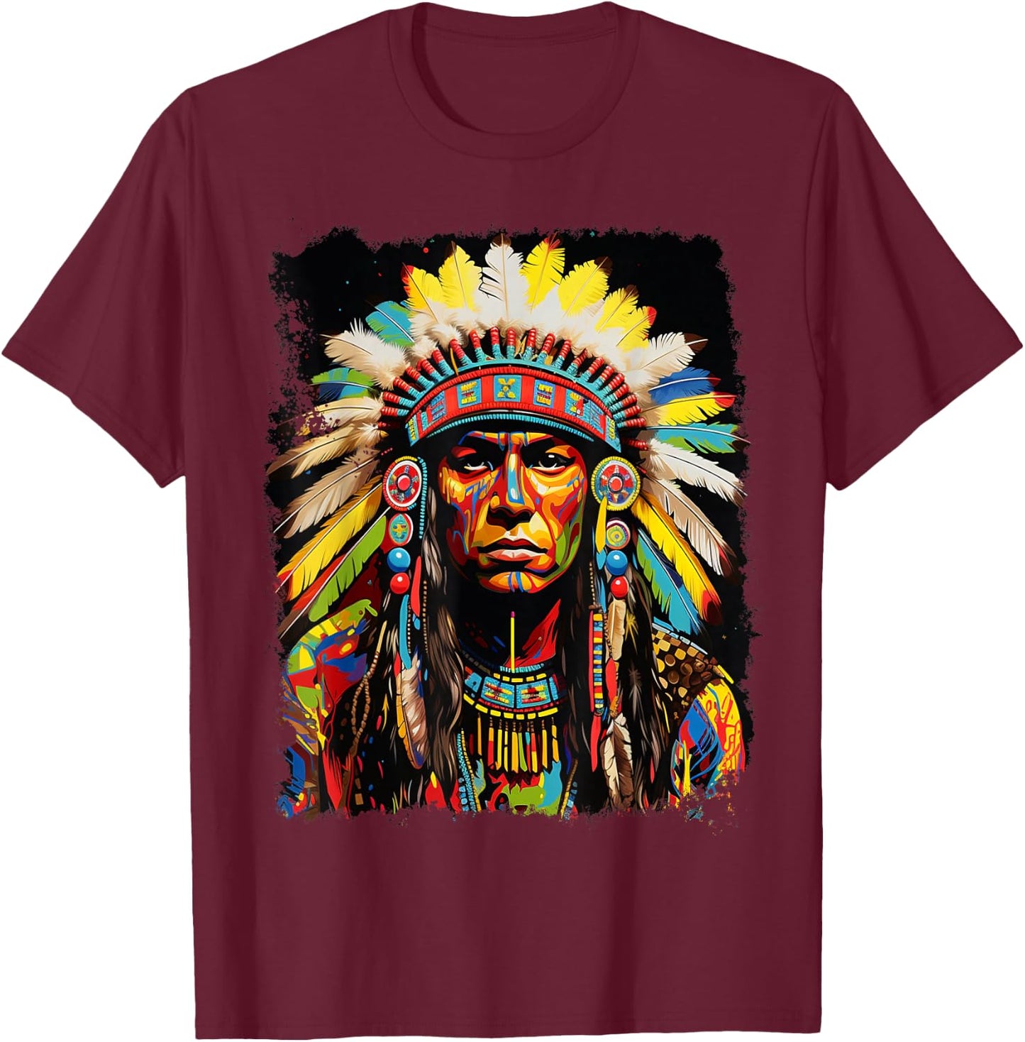 Wolf Native American Design T-Shirt - T-Shirt | Maroon