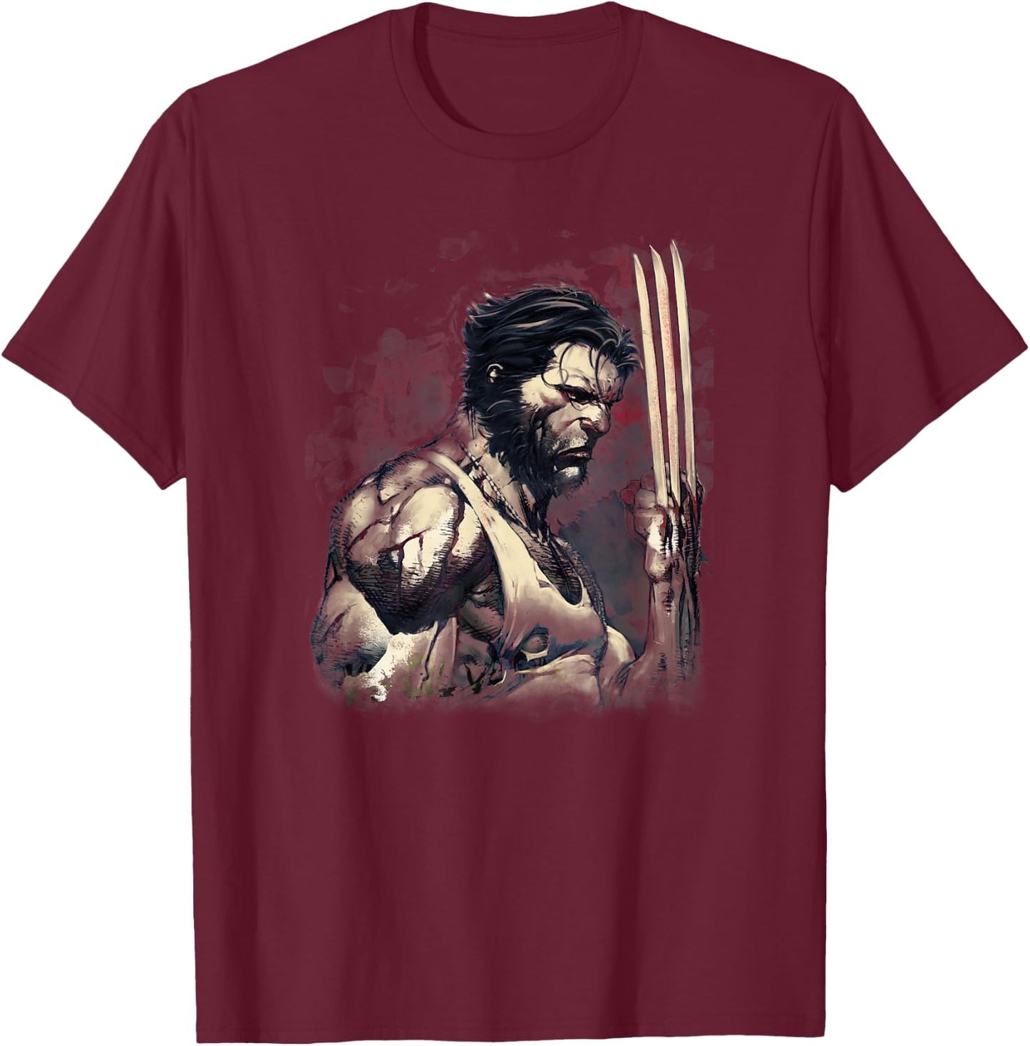 Marvel Wolverine Classic Blood & Steel Logan Profile T-Shirt - T-Shirt | Maroon