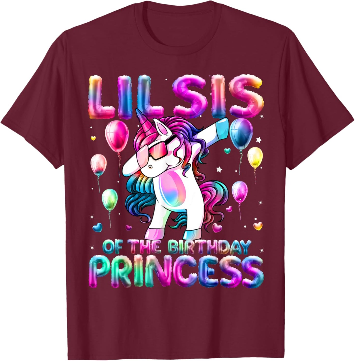 Sister of the Birthday Princess Girl Dabbing Unicorn Sister T-Shirt - T-Shirt | Maroon