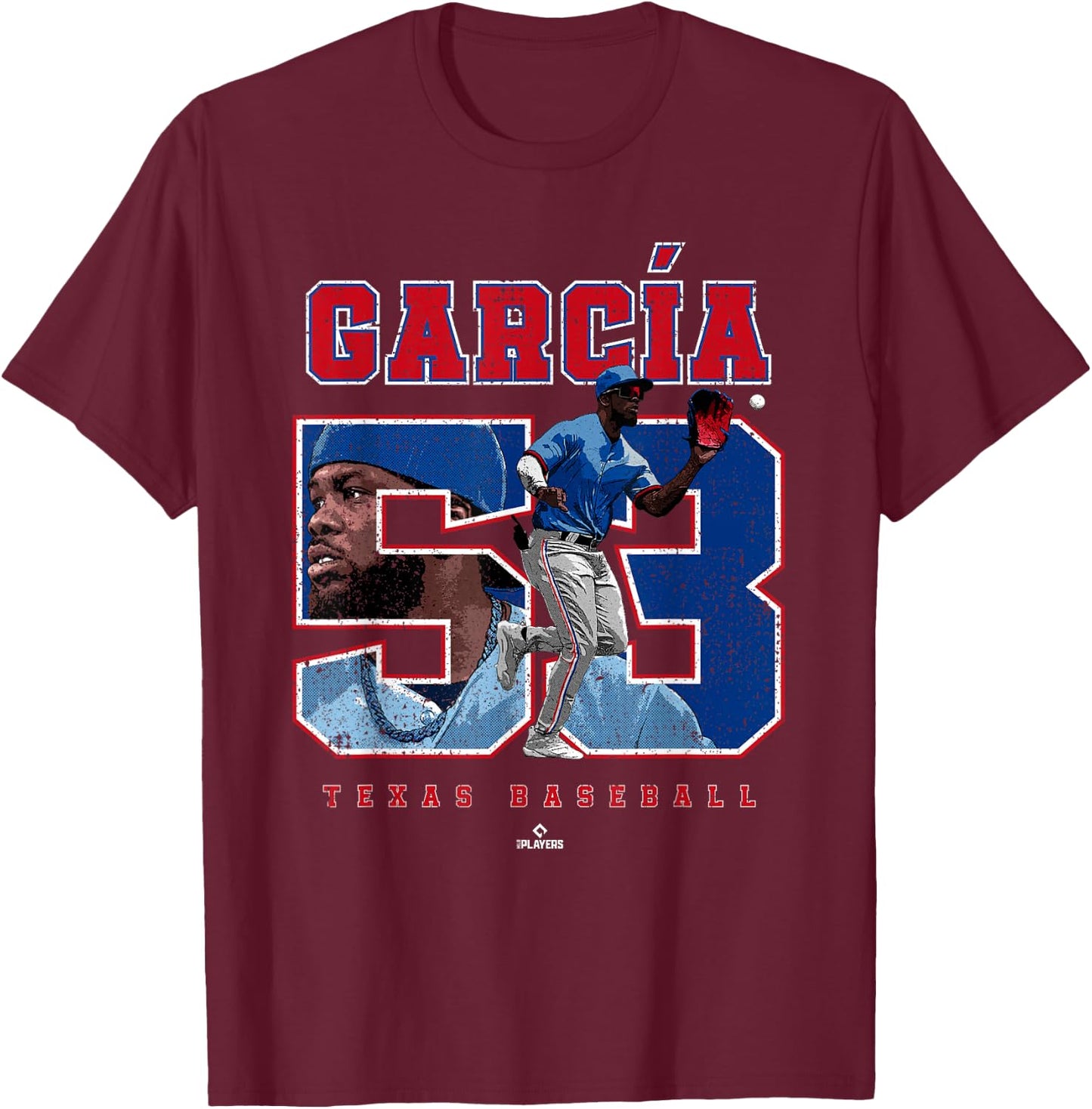 Number and Portrait Adolis Garcia Texas MLBPA T-Shirt - T-Shirt | Maroon