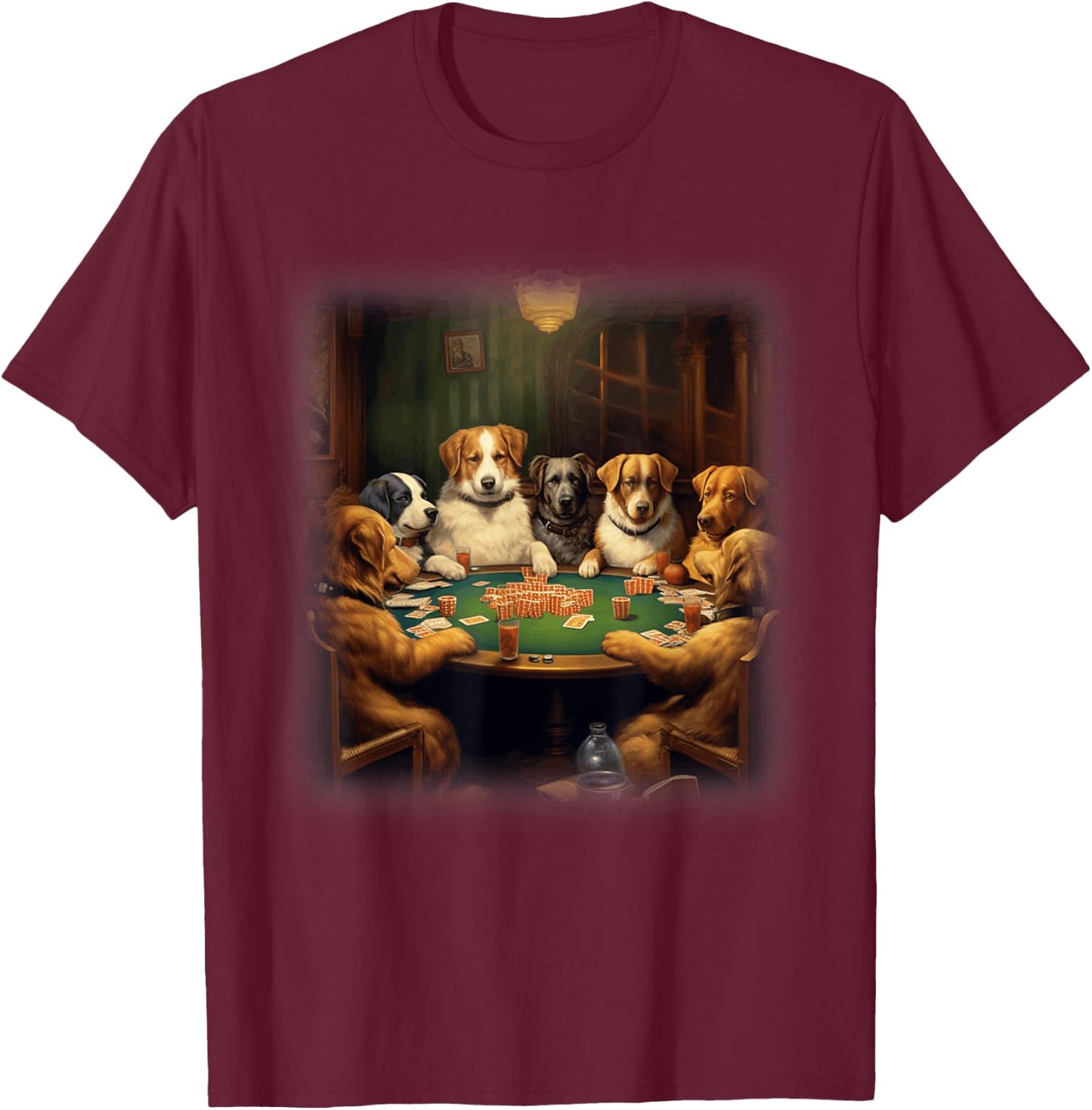 Dogs Playing Poker | A Friend in Need | Funny Dog Lover Art Men Women T-Shirt - T-Shirt | Maroon