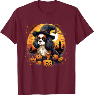 Spooky Cavalier King Charles Spaniel Dog Witch Halloween T-Shirt - T-Shirt | Maroon
