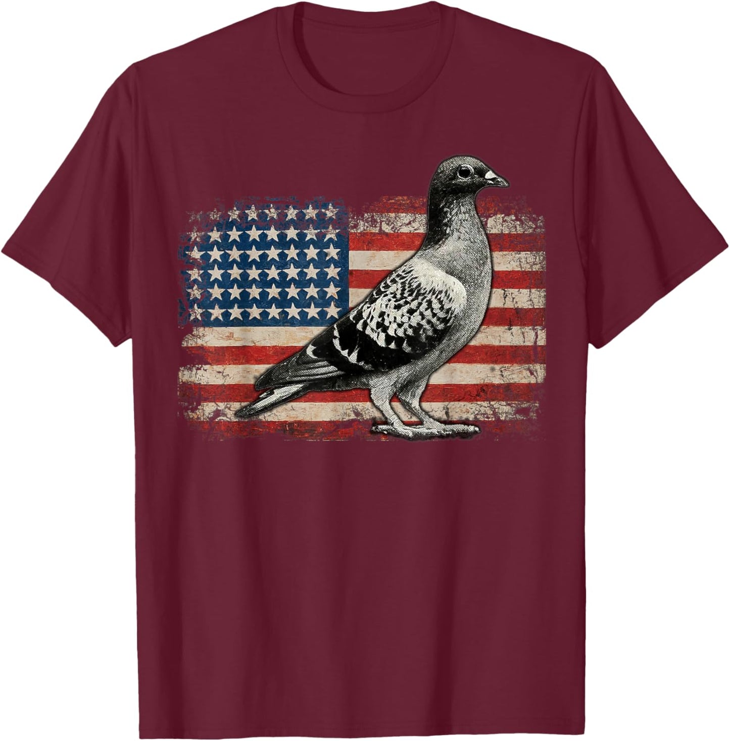 Pigeon American flag Bird 4th of July USA Patriotic USA flag Women Kids Men T-Shirt - T-Shirt | Maroon
