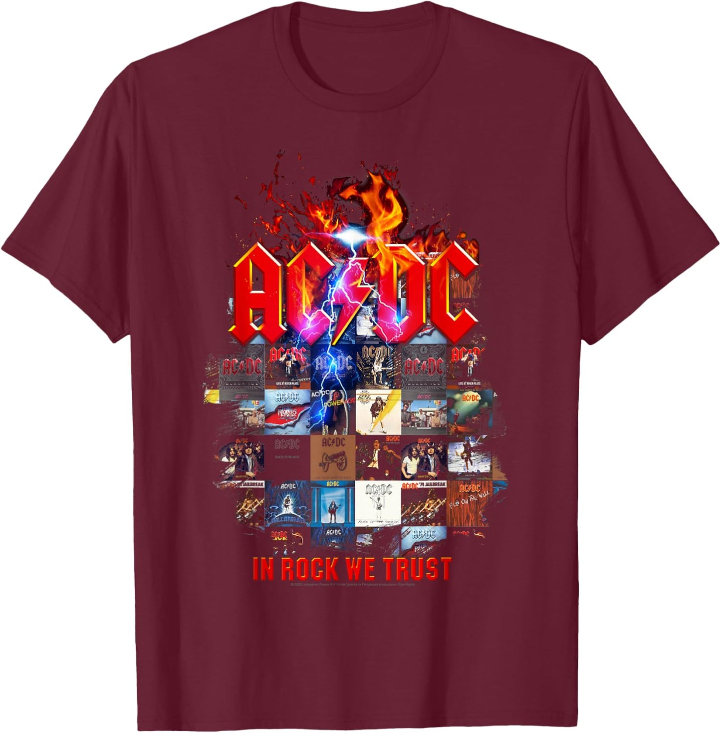 Official AC/DC In Rock We Trust Album Covers Rock Band Music T-Shirt - T-Shirt | Maroon