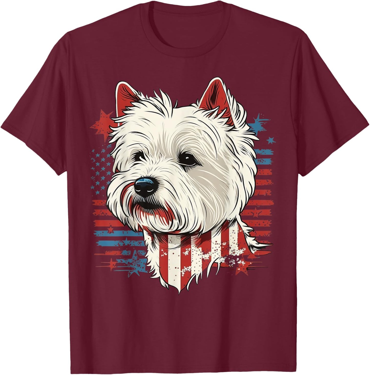 USA Westie Patriotic American West Highland White Terrier Kids Men T-Shirt - T-Shirt | Maroon
