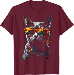 Cat Sunglasses - Pet Animal Art Cat T-Shirt - T-Shirt | Maroon