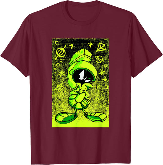 WB100 Looney Tunes Marvin The Martian Etching Portrait T-Shirt - T-Shirt | Maroon
