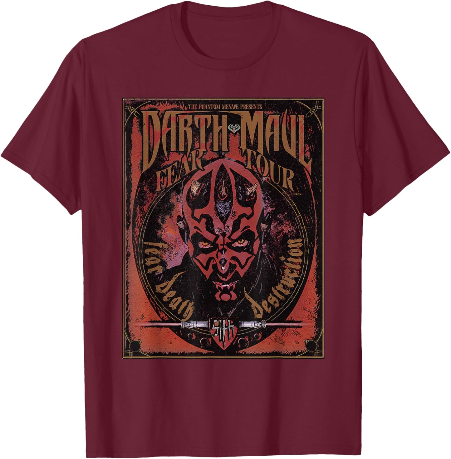 Star Wars Darth Maul Fear Tour Band T-Shirt - T-Shirt | Maroon