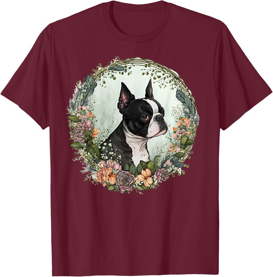 Cute Boston Terrier Dog on Boston Terrier Lover Men Women Kids T-Shirt - T-Shirt | Maroon
