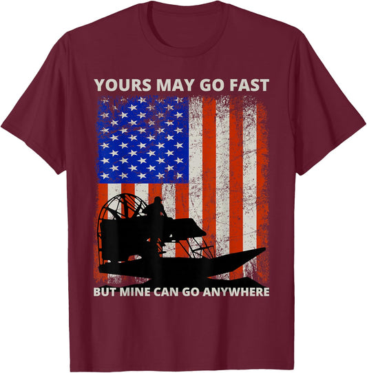 American Flag USA Airboat Fanboat Airboating Swamp boat T-Shirt - T-Shirt | Maroon