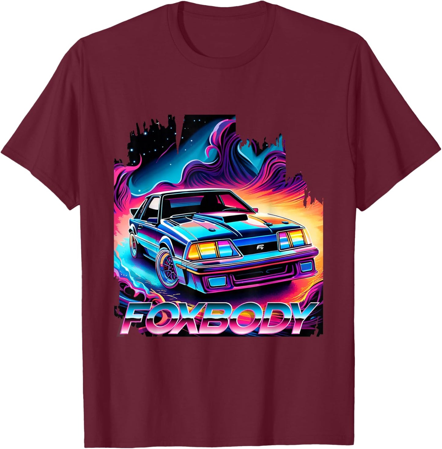 Foxbody 5.0 American Muscle Stang Car T-Shirt - T-Shirt | Maroon