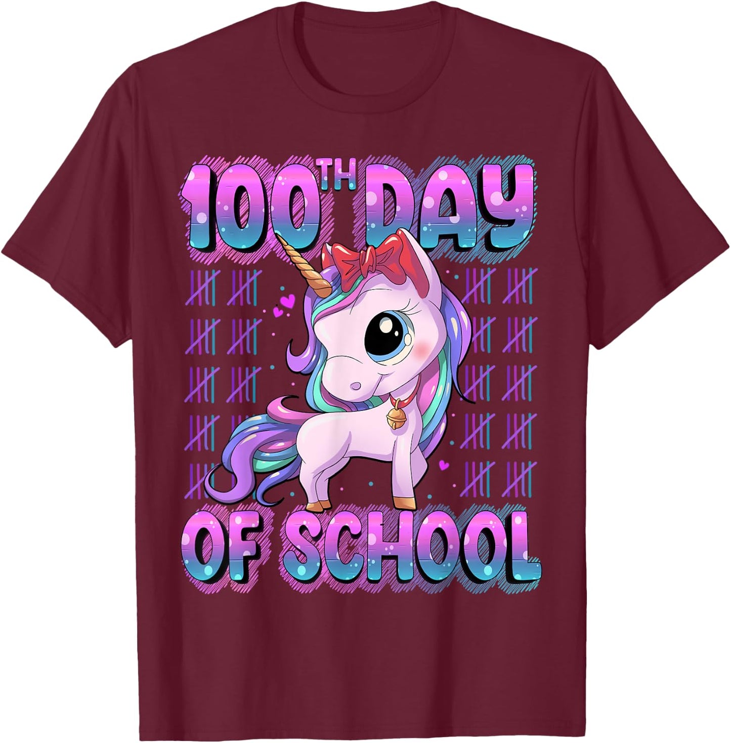 100 Days Of School Shirt Unicorn 100 Days Smarter 100th Day T-Shirt - T-Shirt | Maroon