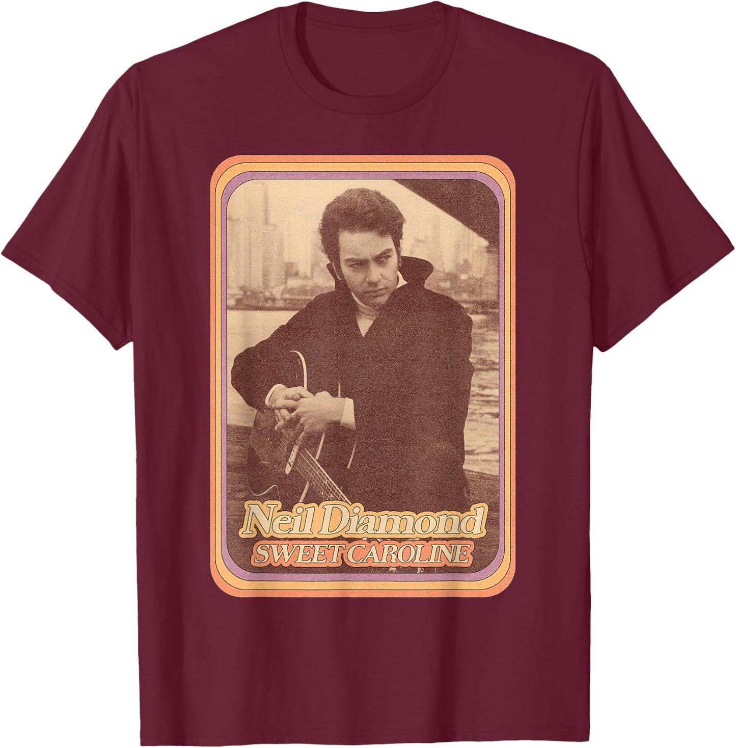 Official Neil Diamond Guitar Photo T-Shirt - T-Shirt | Maroon