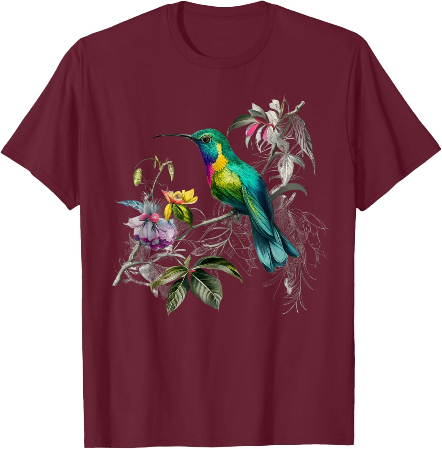 Vintage Hummingbird Illustration Women Backyard Birders T-Shirt - T-Shirt | Maroon
