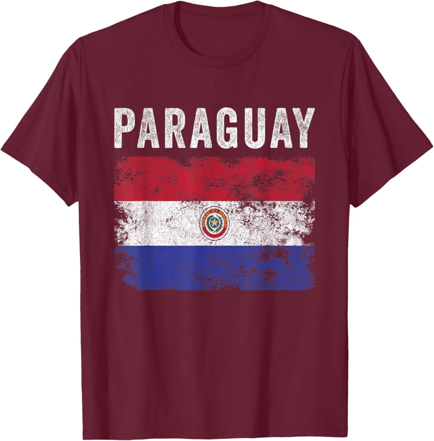 Paraguay Flag Distressed - Men Women Kids - Paraguayan Flag T-Shirt - T-Shirt | Maroon